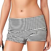 Qifeodm Womens Fold Over Shorts Elastic Waist Y2k Striped Shorts Skinny Pajamas Mini Sleepwear Stretchy Yoga Shorts