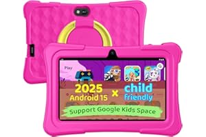 AIPROTABLET Kids Tablet, 7 inch Android 15 Tablet for Kids, 8GB+32GB 1TB Expand, Quad-Core Toddler Tablets with Shockproof Case, BT5.0, WiFi 5, Parental Control, Games, Dual Camera (Rose)