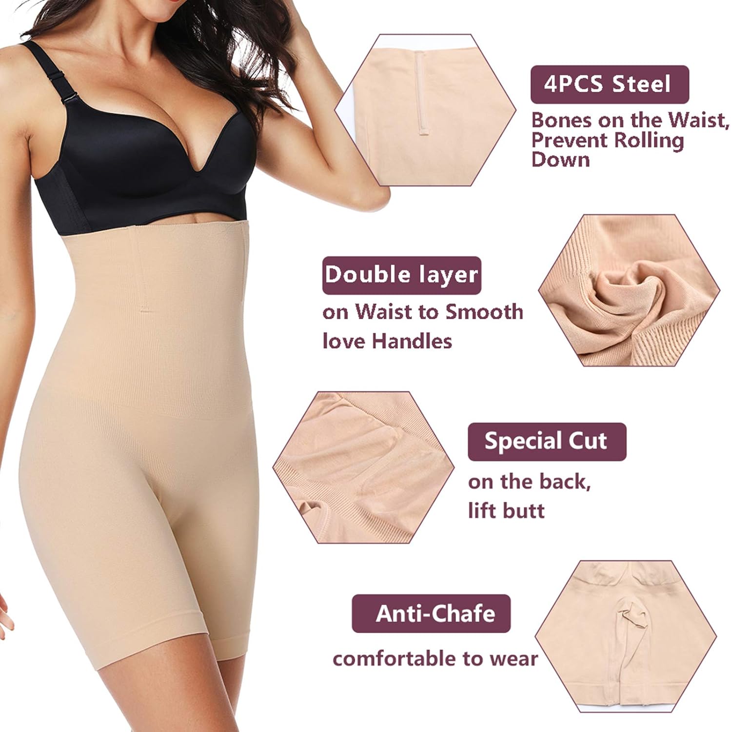 Shapewear Shorts for Women Thigh Slimmer Slip Shorts Under Dress Tummy Control Panties Body Shaper at  Women’s Clothing store