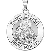 PicturesOnGold.com Saint Elijah Round Religious Medal - 3/4 Inch Size of a Nickel - Sterling Silver