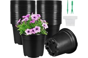 Huvai 100 Pack 0.5 Gallon Plastic Seedlings Plants Nursery Pots with 100Pcs Waterproof Plastic T-Type Plant Tags and 2Pcs/Set
