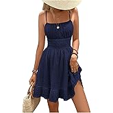 Milumia Women's Summer Square Neck Mini Dress Textured Shirred Backless A-Line Flared Beach Vacation Short Dresses