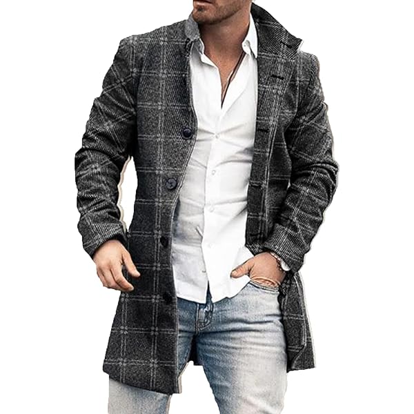 Mens Wool Blend Coat Vintage Print Thicken Coat Single Breasted