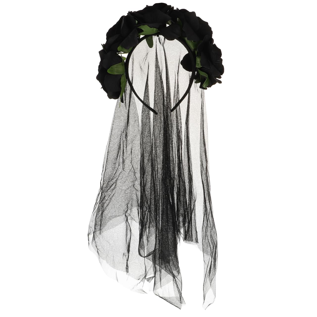 Day of the Dead Headband and Veil，Mexican Crown Headpiece Halloween Rose Flower Headband for Party Cosplay Costume (Black)