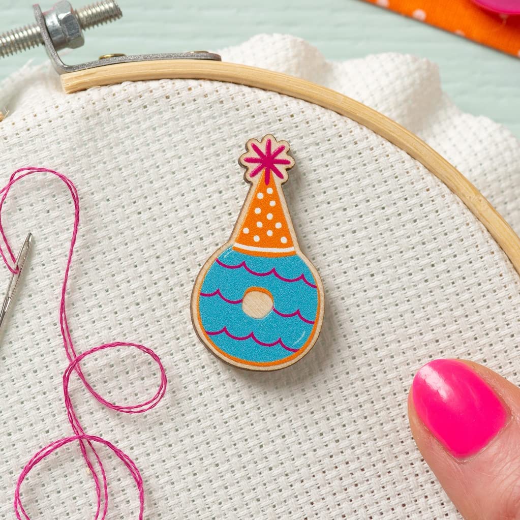 Hawthorn Handmade Party Ring Needle Minder for Cross Stitch, Embroidery, Sewing & Needlework Accessories. Magnetic Needle Holder, Wooden Stitching Accessory for Holding Needles - Party Ring Design.