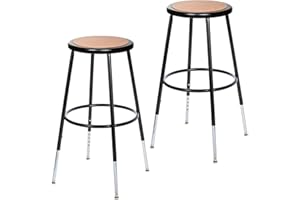 OEF Furnishings OEF6224H-10/2 Premium Commercial-Grade All-Purpose Round Stool (Height-Adjustable, 24–32 inch Range, Black Frame, Masonite Wood Seat, 2-Pack)