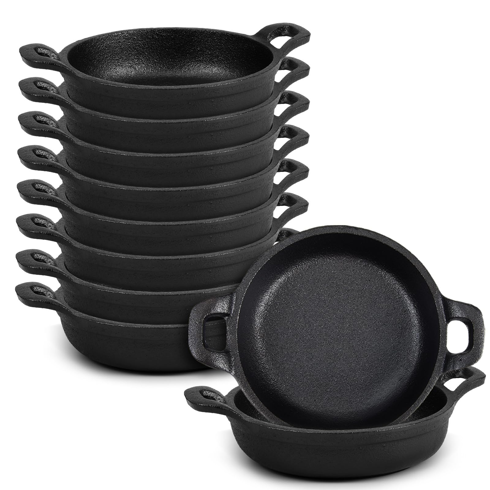 Photo 1 of ***small**** Ziliny 10 Pack Mini Cast Iron Skillets 5 x 5 x 1.3 Inch Cast Iron Pan Small Ramekin Set Black Casserole Dish Cookware Oven Safe Mini Skillets for Kitchen Indoor Outdoor Picnic