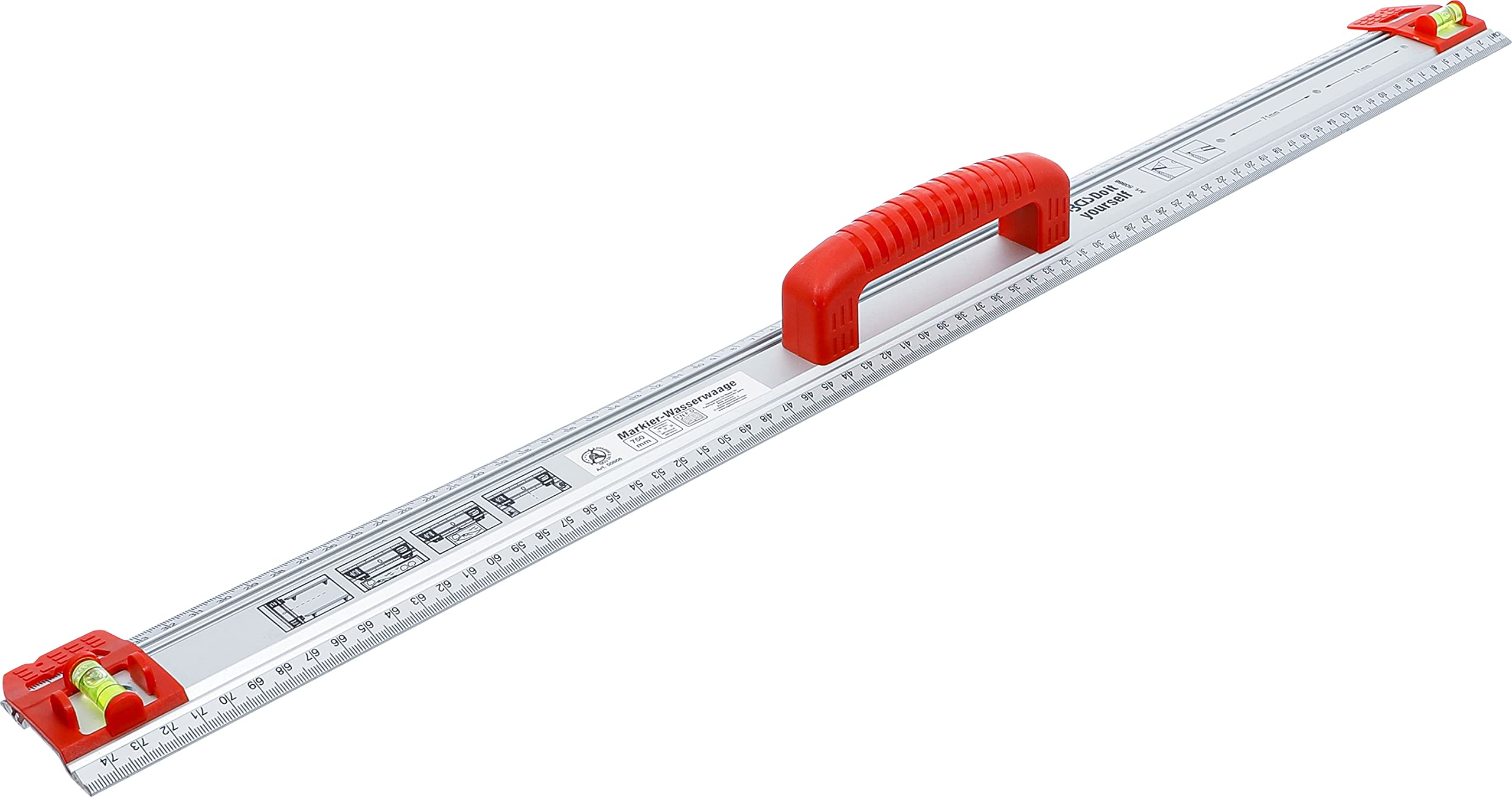 BGS Diy 50866 | Cutting and Marking Ruler | with Handle and Spirit Level | 750 mm