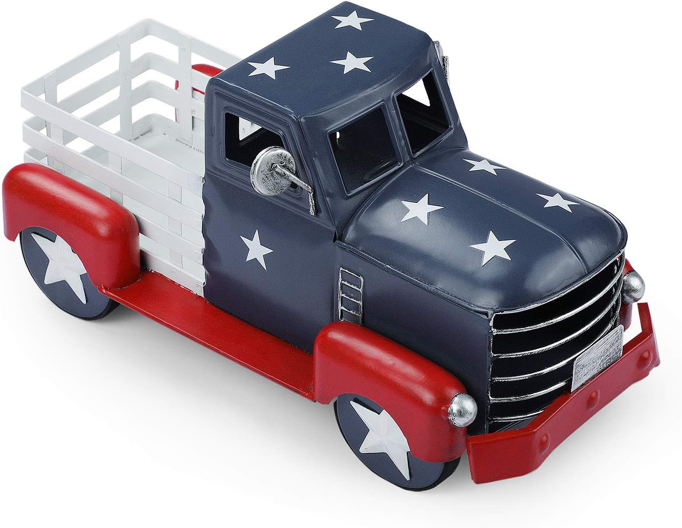 Vintage Patriotic Truck Décor, Fourth of July Farmhouse Truck Decoration, Decorative Tabletop Storage & Americana Pick-up Metal Truck Planter
