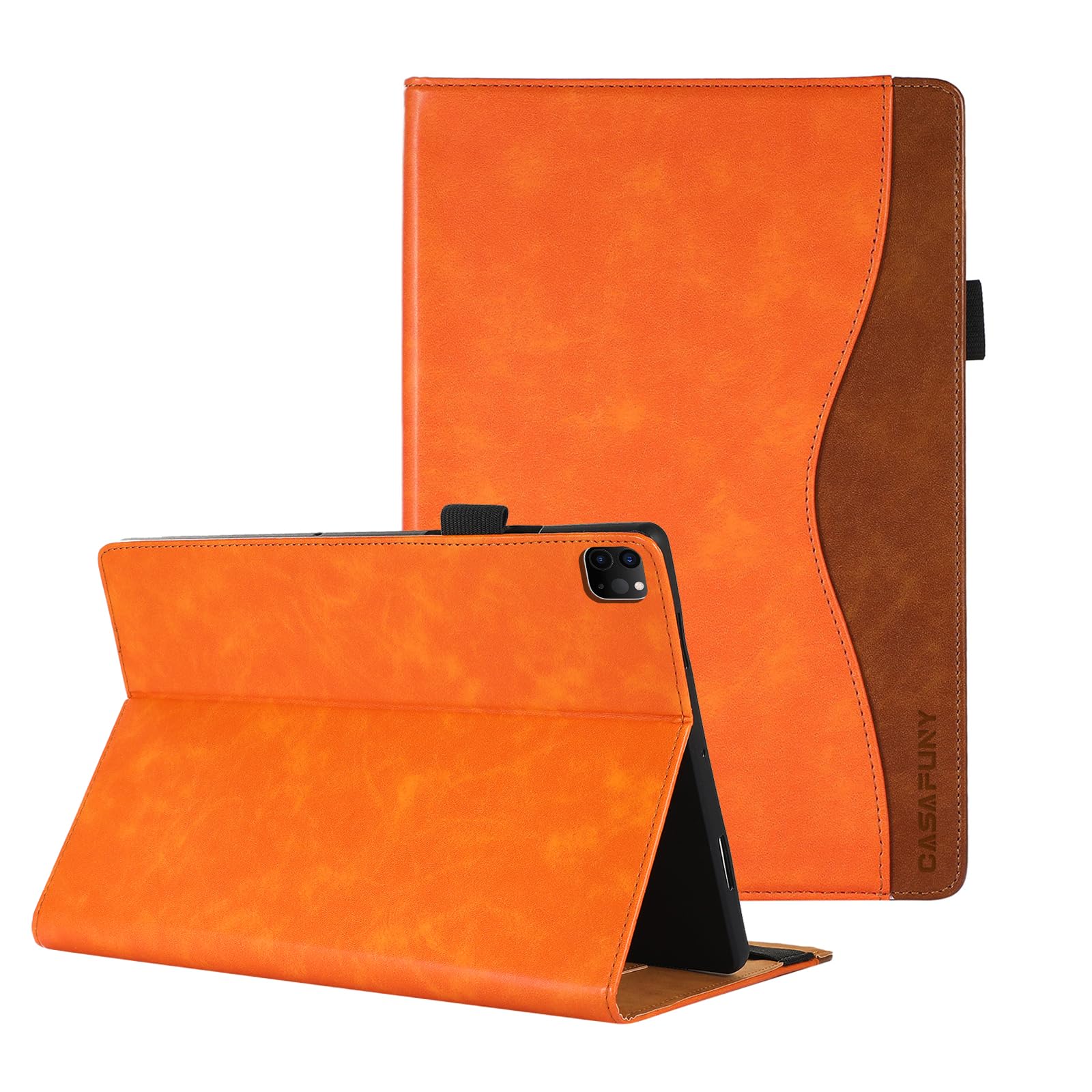 CASAFUNY Case for iPad Pro 12.9 2022 2021 2020 2018 (6th/5th/4th/3rd Generation) Tablet, Shockproof Protective Cover With Card Slots and Stand for iPad Pro 12.9 Inch, Orange