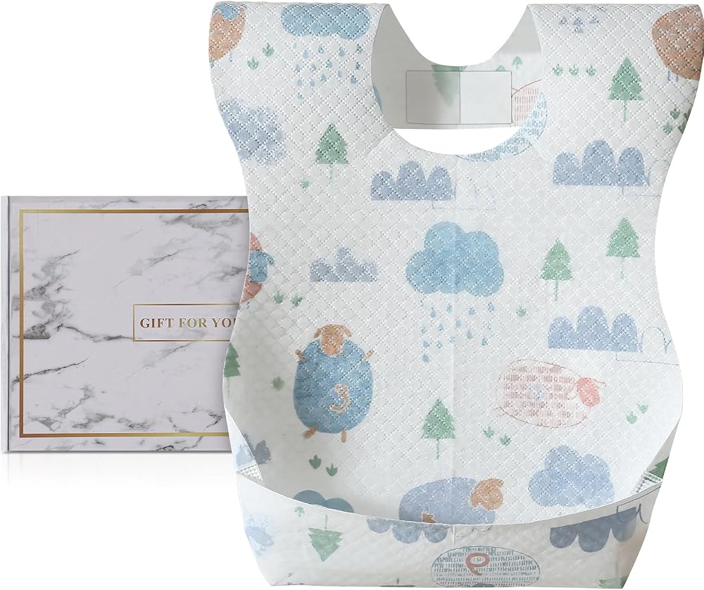 PewinGo Disposable Bibs 50 Packs Baby Weaning Bib Adjustable Waterproof Inner