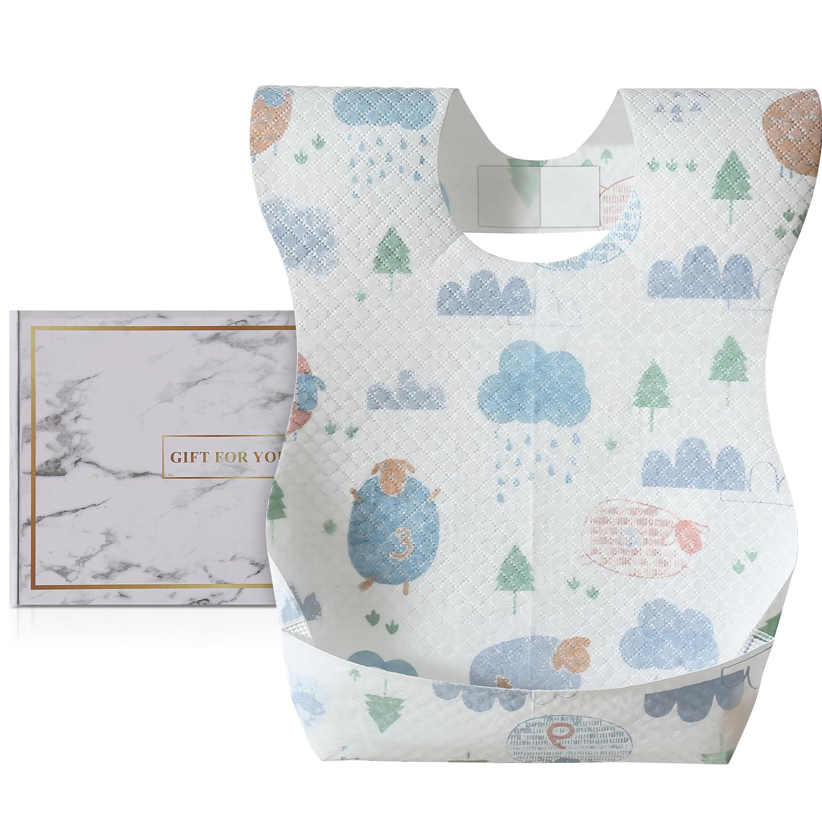 PewinGo Disposable Bibs 50 Packs & Baby Weaning Bib, BLW & Easy to Use and Adjustable size, Waterproof Inner Layer with High Water-Absorbent Outer Layer, for Indoor and Outdoor Travelling