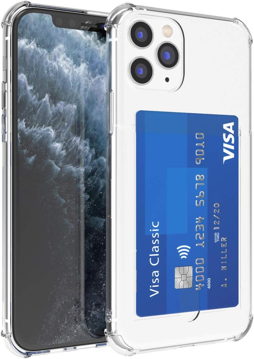 ANHONG iPhone 11 Pro Max Clear Case with Card Holder, [Slim Fit][Ultra Thin][Wireless Charger Compatible] Protective Soft TPU Shock-Absorbing Bumper Wallet Case