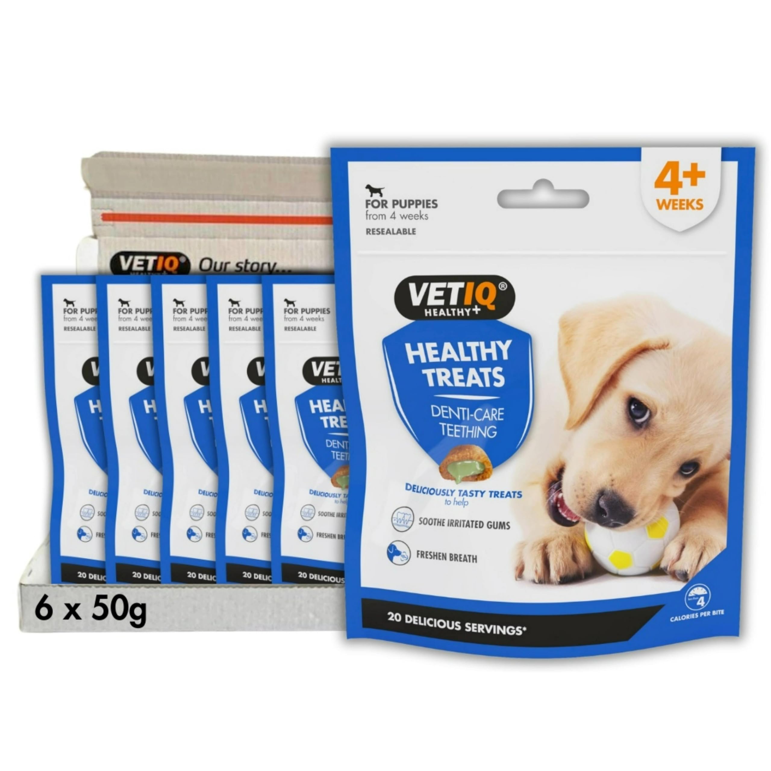 VETIQ Healthy Treats Denti-Care Teething For Puppies 4+ Weeks, Tasty Treats to Help Soothe Irritated Gums & Freshen Breath, 50 g (Pack of 6)