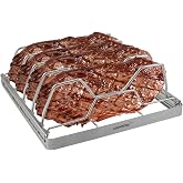 COPOTTEY Foldable Rib Rack for Smoking - Stainless Steel Rib Rack, BBQ Accessory for 4 Ribs, 10 in Rib Rack for Grills, Smokers, and Outdoor BBQ, Rust-Resistant and Easy to Clean