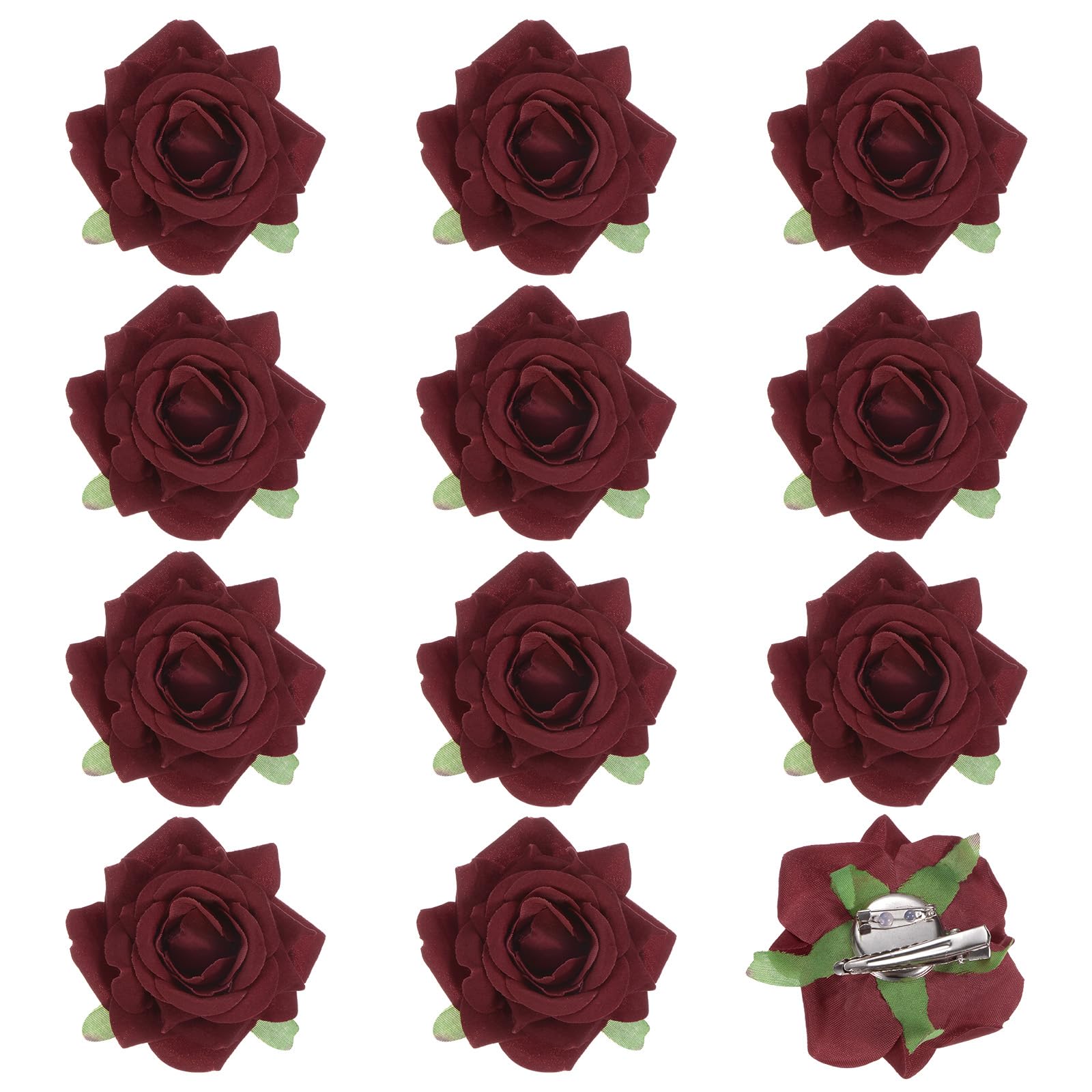 M METERXITY 12-Pack Rose Hair Clips, 2.56 Inch Flower Hairpin Cloth Floral Brooch for Bridal Wedding/Party/Women Hair Accessories, Hair Flowers Headpiece Floral Hair Pins [6.5cm, Wine Red]