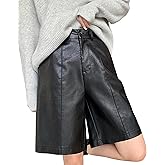 Lucrosun Women's Trendy Faux Leather Shorts High Waist Bermuda Biker Shorts