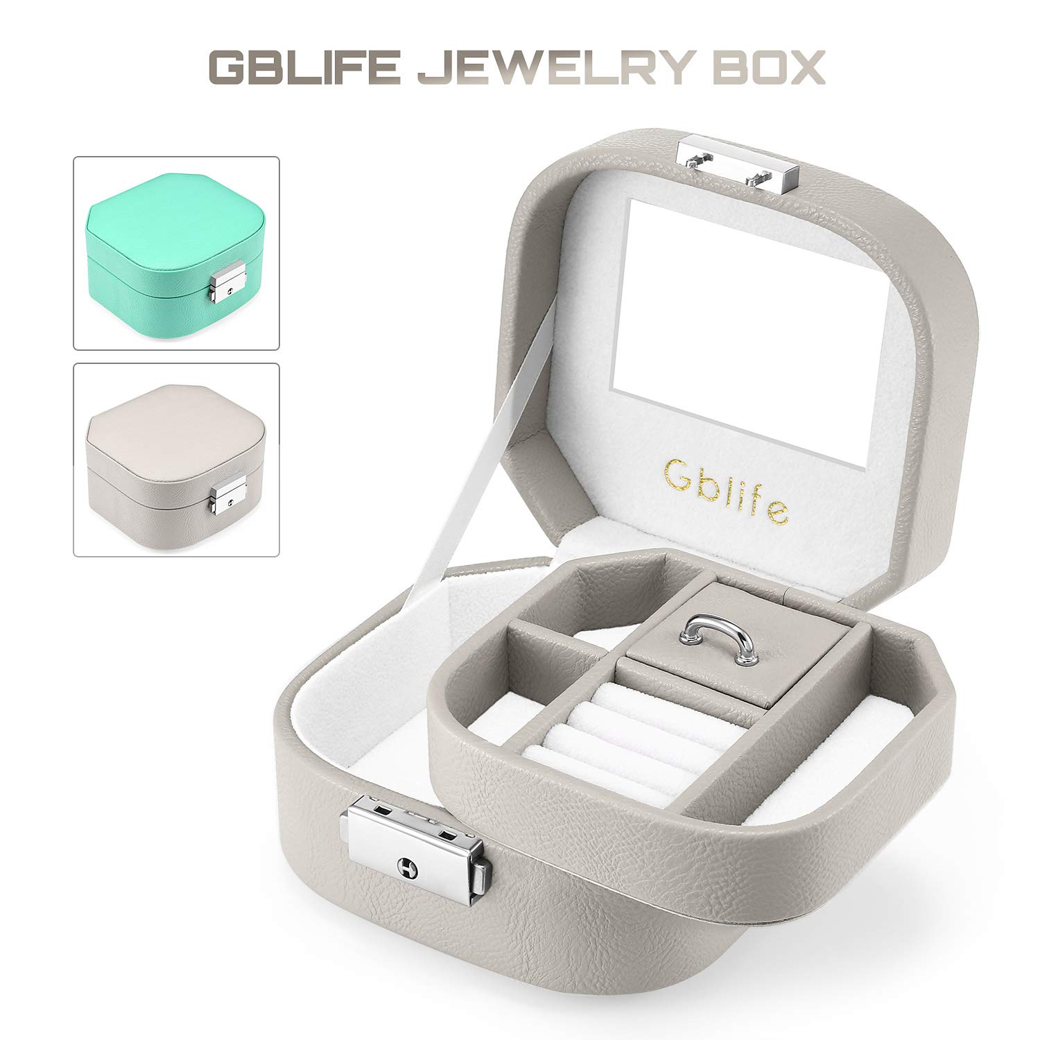 GBlife Jewellery Box, Jewel Box Organiser Display Case PU Leather Woman, Double Layers 5 Compartments, Storage Box Necklaces, Bracelets, Earrings, Hairpins, Cufflinks (Grey)