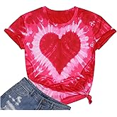 Tie Dye Heart Graphic T Shirt Women Valentines Shirt Funny Loving Heart Pattern Short Sleeve Tops