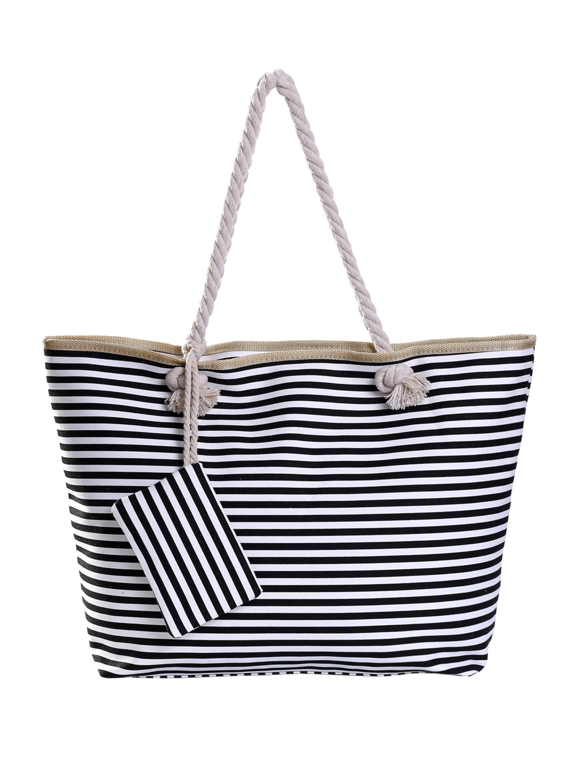 DonDon Large Beach Bag for Women with Zip Waterproof Pool Bag Holiday Bag Maritime Stripes Black White