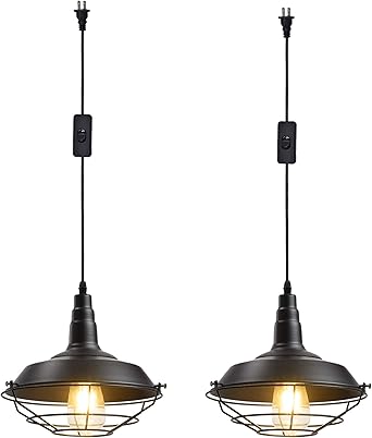 Ivalue Industrial Hanging Pendant Light With Plug In Cord Pack Of