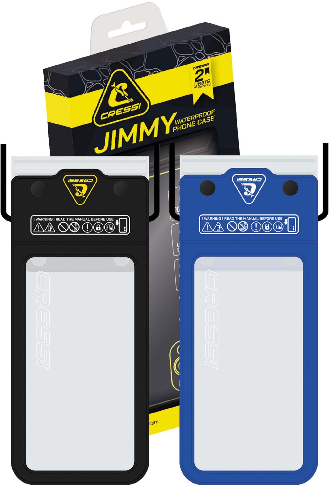 Cressi Jimmy Phone Case Bundle Black + Azure - 2 Soft Waterproof Mobile Phone Cases, 1 Black + 1 Blue, 7'', Adult Unisex
