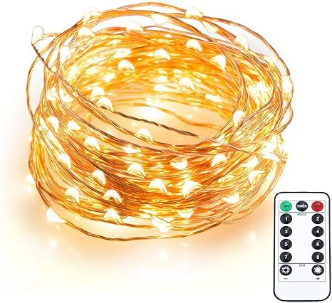 Amazon Co Jp Sucool Ledイルミネーションライト 電池式 ストリングライト 10m 100球 リモコン付き 銅線ワイヤー ウォームホワイト 室内 屋外 防水 防滴ledライト ホーム キッチン