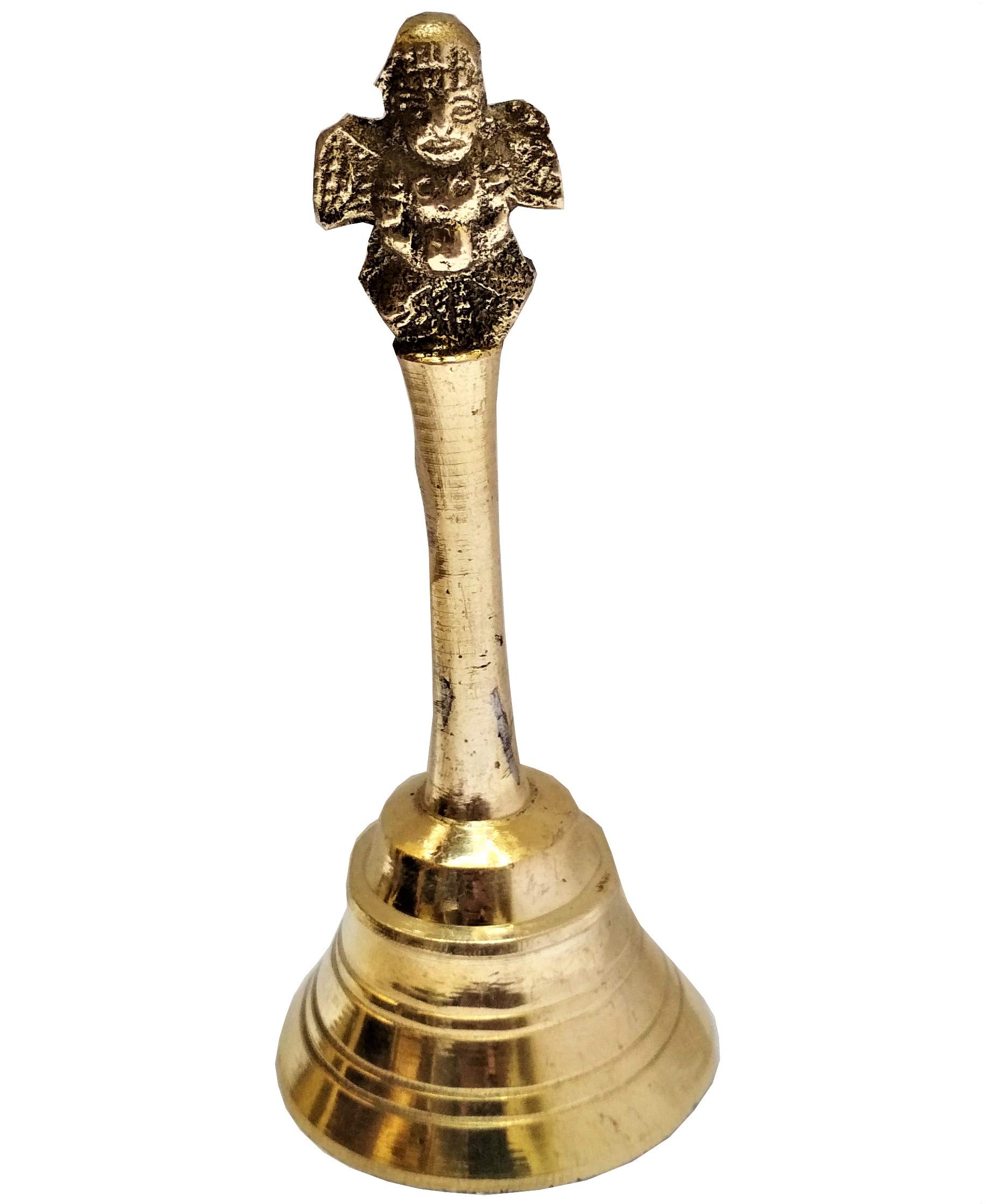 Purpledip Brass Handheld Garuda Bell: Puja Ghanti For Home Temple Arti (11527)