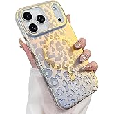 Heaofei Cute Case for iPhone 17 Pro Max Case for Women Girls [ Compatible with Magsafe ] Translucent Gold Cheetah Print Pattern Design, Aesthetic Glitter Sparkly Bling Leopard Magnetic Phone Cover