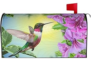 Abucaky Hummingbird Bird Mailbox Cover Magnetic Spring Pink Flowers Waterproof Mailbox Wraps Post Letter Box Decor 21x18 in