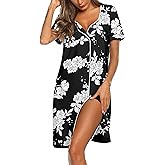 Ekouaer Women's Nightgown Button Down Nightshirt Short Sleeve Sleepshirt Soft V Neck Sleepwear Pajama Dress