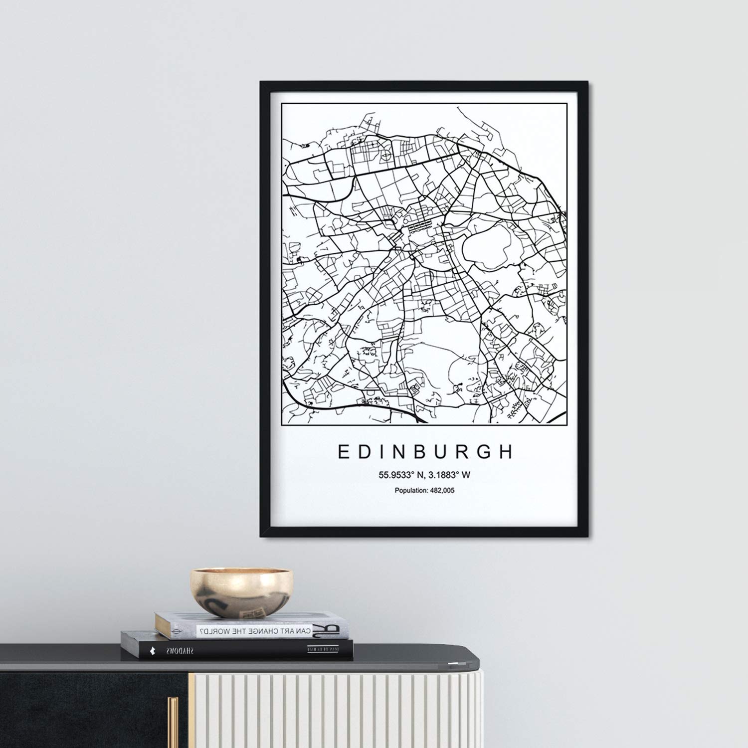 Nacnic Poster City Map of Edingburgh city | Minimal Nordic style in black and white | Print of city map in Europe | A3 size | Decor for room, walls, office, shops
