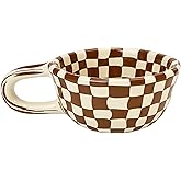 BuleVina Checkered Coffee Mug 5oz 4x2 inch, Creative Irregular Checkerboard Ceramic High-value Retro Afternoon Tea Coffee Cup Set, Novelty Plaid Cup for Office (Checkerboard Coffee)