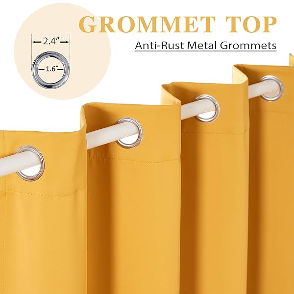 YELLOW OCHRE ROOM DARKENING CURTAINS THERMAL INSULATED DRAPES SOLID WINDOW TREATMENT SET GROMMET TOP LIGHT BLOCKING BLACKOUT CURTAIN FOR LIVING ROOM/BEDROOM (2 PANELS,W52 X L96 INCH,YELLOW OCHRE)