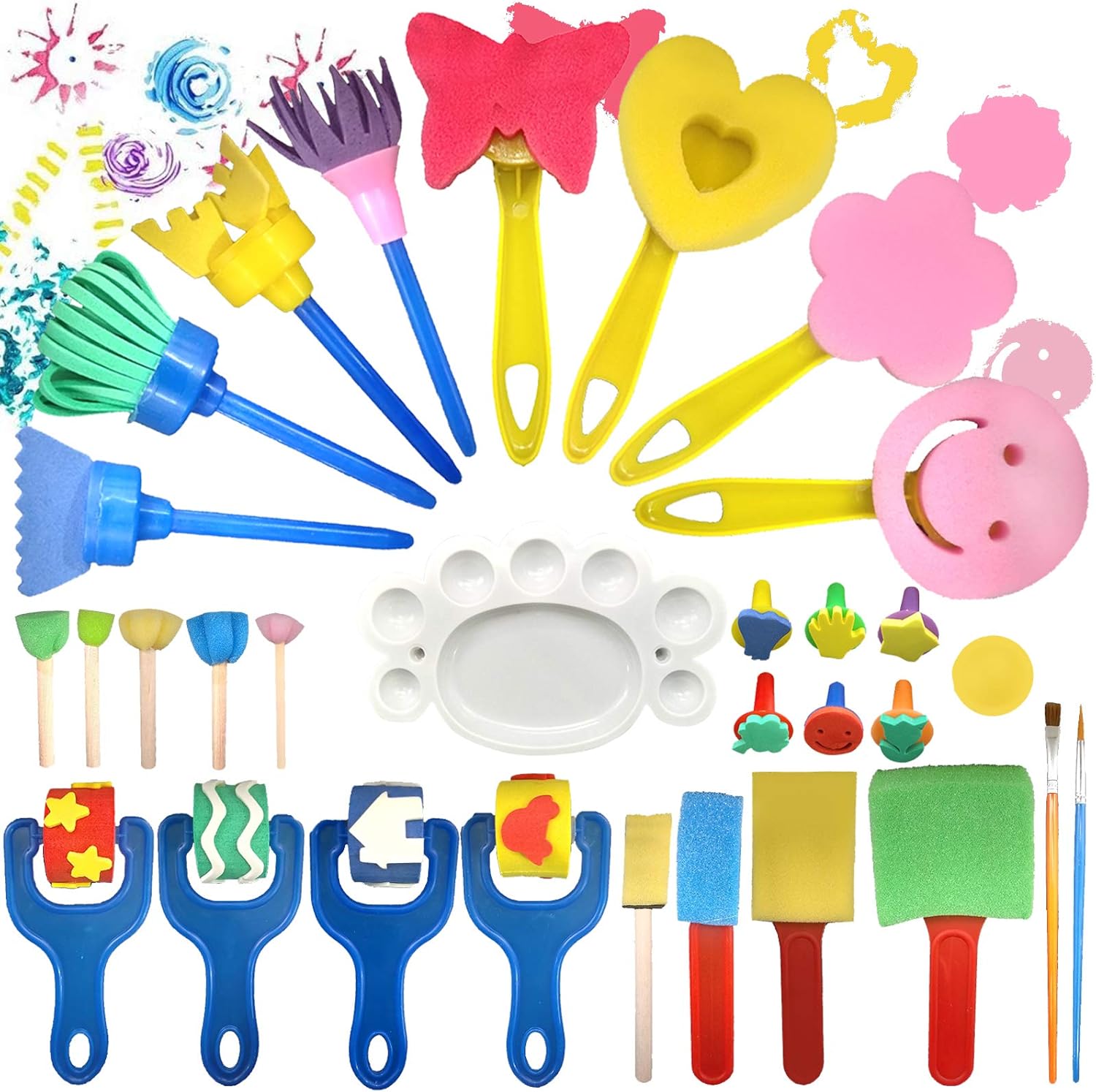 XIANGZI Finger Paint Sponges for Kids,Sponge Painting Brushes Set,Toddler Paint Set,Paint Set for Kids 6-12 Include Foam Brushes,Paint Roller Kit,Palette,Flower Pattern Brush,Brush Set.: Home Improvement