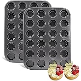 MARIWEI 2 Pack Premium Bakeware 24-Cup, Mini Muffin Pan, Dishwasher Oven Safe (Black, Steel)