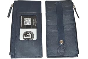 LB LEATHERBOSS Leatherboss Leather All in One Card Case Holder Slim Wallet With Card Protection Strap, Blue