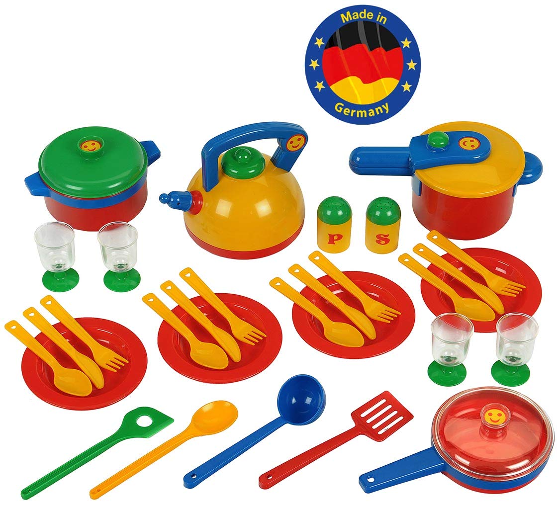 Theo Klein 9194 Emma's Kitchen Large Set of Pots and Pans I Brightly-Coloured, Robust Crockery I With Pressure Cooker, Cooking Utensils, Frying Pan and Lots More