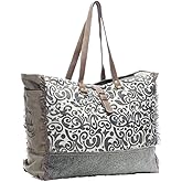 Myra Bag Floral Upcycled Canvas & Cowhide Weekender Bag S-1142