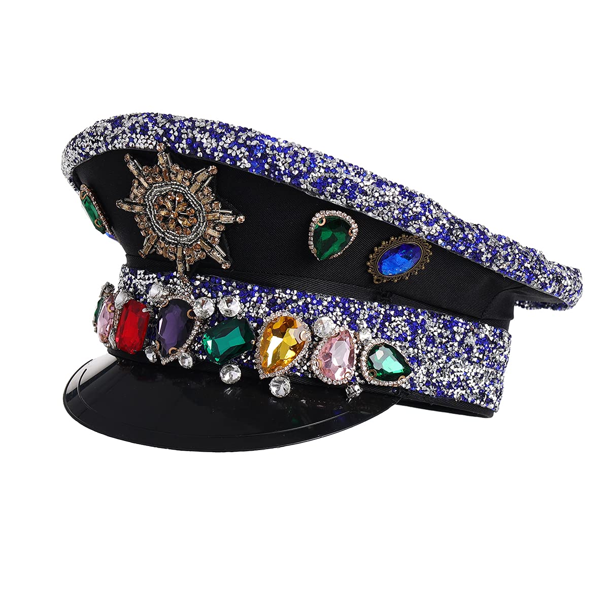 COSDREAMER Men's Military Cap Festival Burning Man Hat Sequin Military Captain Top Hat Adults Steampunk Headwear Cap