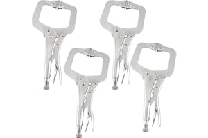 SINJEUN 4 PCS 11 Inch C Camp Locking Plier, Heavy Duty Locking Pliers with Swivel Pads, Welding Vise Grip Pliers for Woodwork