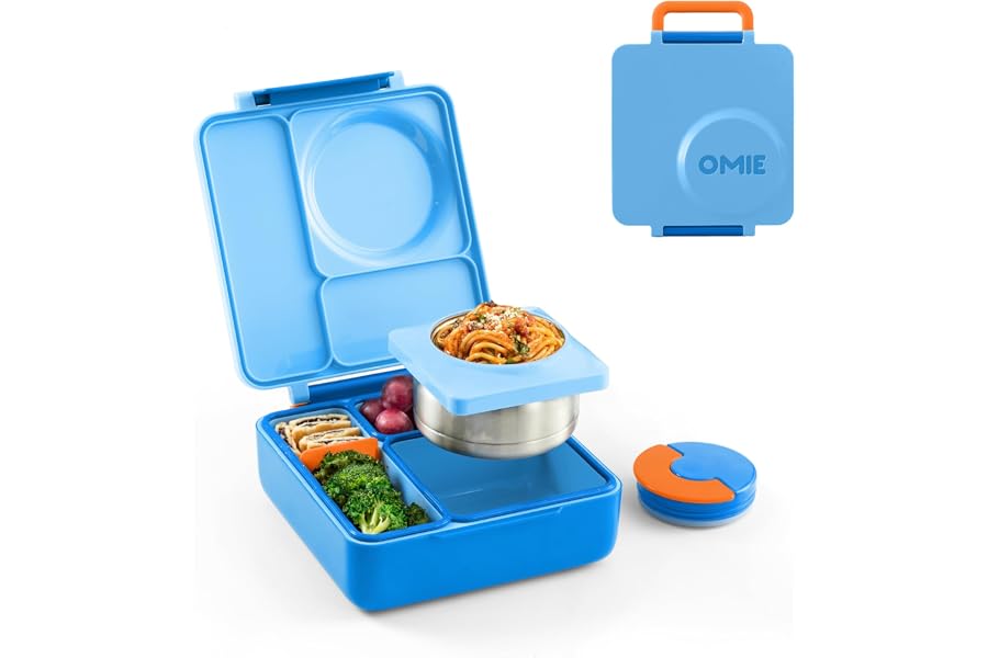 OmieBox Bento Box for Kids - Insulated Bento Lunch Box with Leak Proof Vacuum Insulated Food Jar - 3 Compartments, Two Temper Book