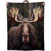 Zeleda Moose Blanket,Gifts for Wildlife Lovers,Lightweight Flannel Throw Blankets,Realistic Animal in Woodland Background Throws Home Decor,for Couch Living Room Office,60x50inch