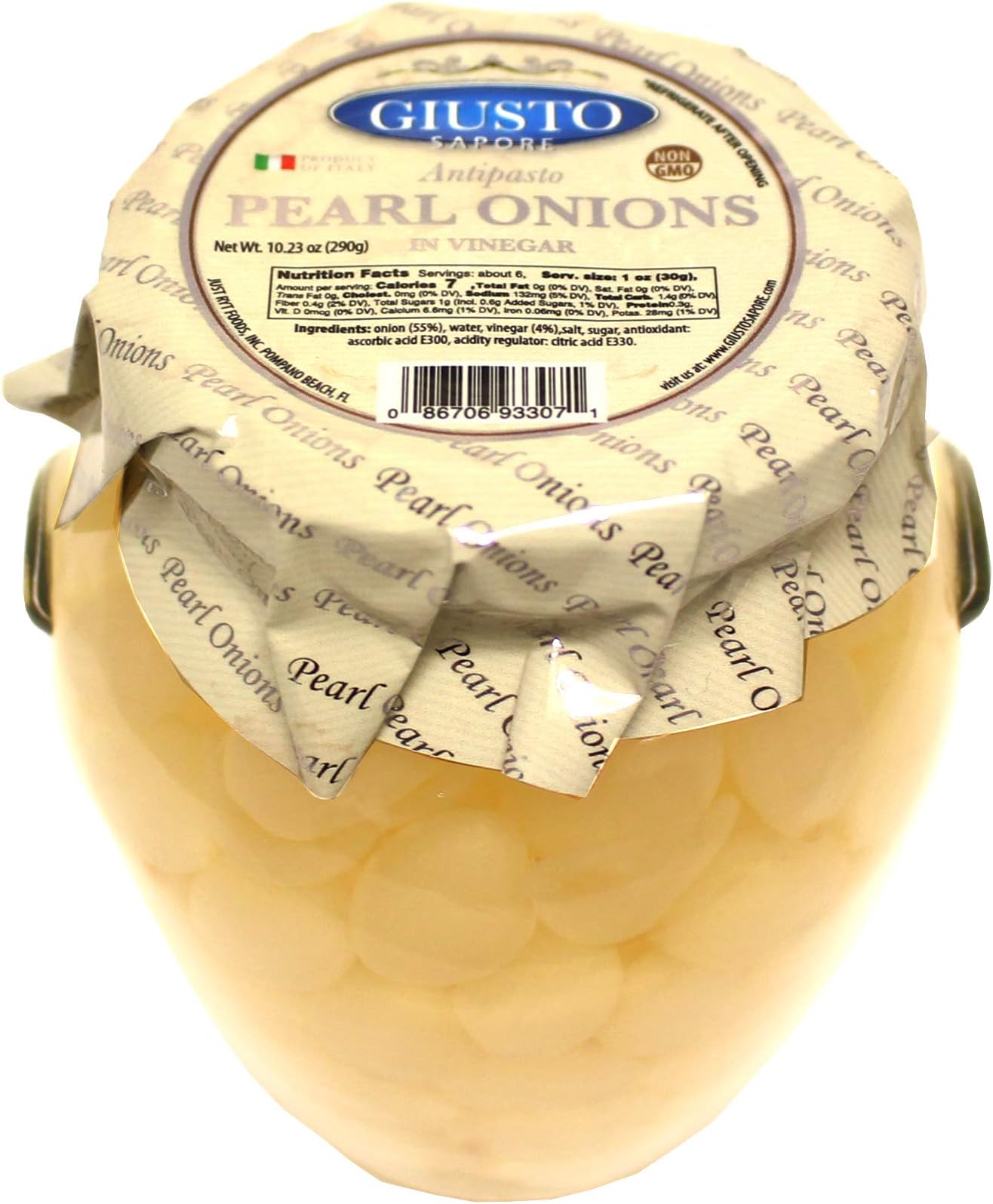 Giusto Sapore Antipasto, Pearl Onions in Vinegar - Non GMO Italian Premium Gourmet Brand - Imported from Italy and Family Owned - 10.23oz