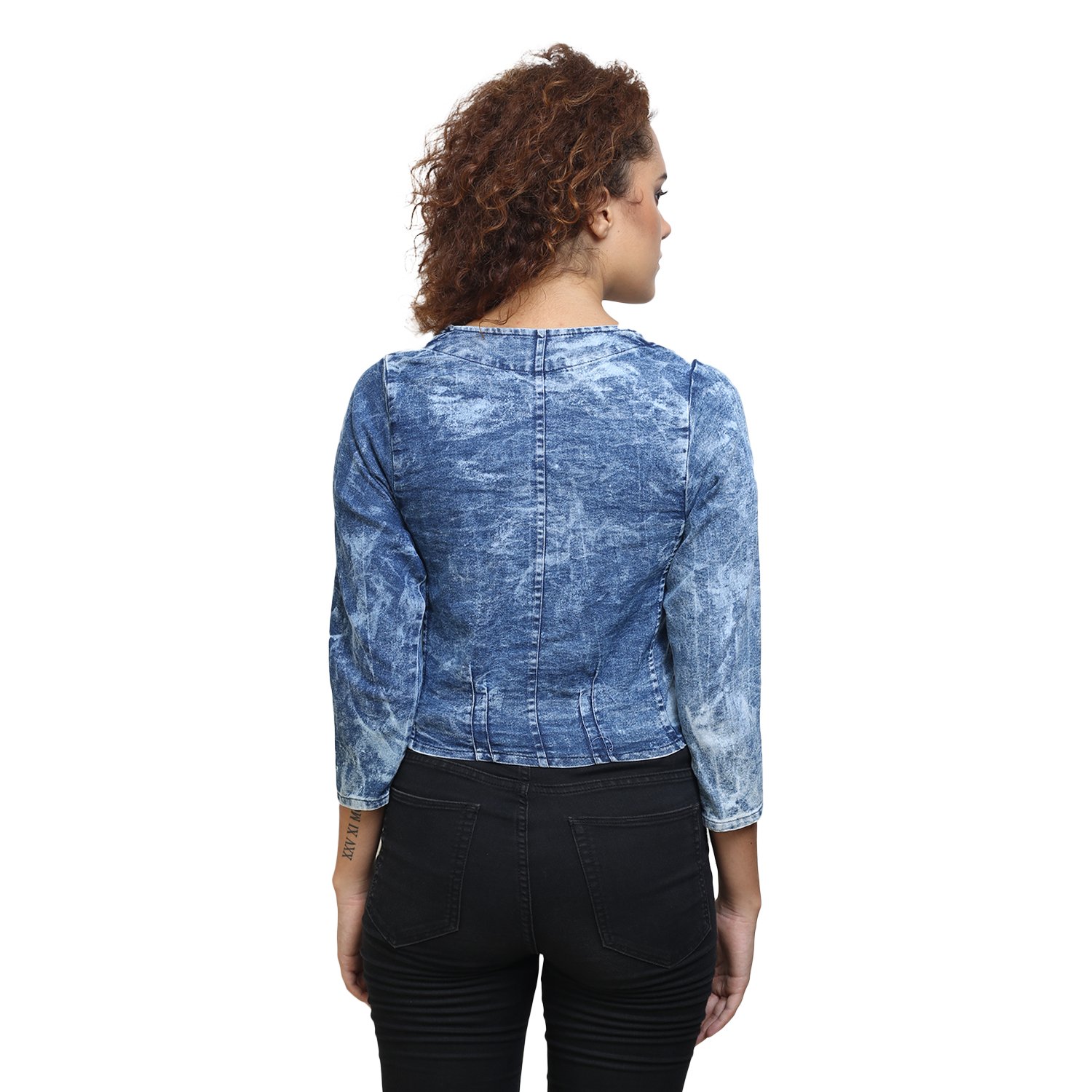 buynewtrend denim blue shrug/jacket for women