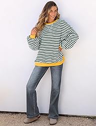 UEU Womens Casual Sweatshirt Striped Pullover Tops