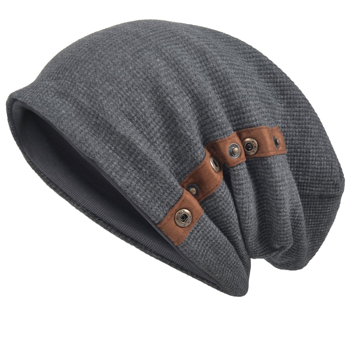 VECRY Men's Cotton Beanie Slouch Skull Cap Long Baggy Hip-Hop Winter Summer Hat (020-Grey)(Size:M)