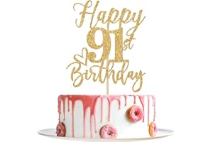 YOTAWEBERY Happy 91st Birthday Cake Topper, Birthday Decorations for Men/Women, Cheers to 91 Years, Hello 91, Party Supplies Gold Glitter