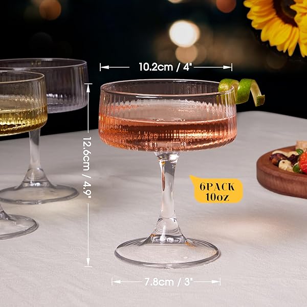 LUNA & MANTHA MARTINI GLASSES, MARTINI COCKTAIL GLASSES FOR MARGARITA, MANHATTAN, COSMOPOLITAN, ESPRESSO, HOME BAR, EVENING PARTIES, BIRTHDAYS, HOUSEWARMING GIFT,SET OF 6-10OZ
