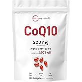CoQ10 200mg Per Serving | 240 Softgels with Coconut MCT Oil | High Absorption Coenzyme Q10 as Ubiquinone | Antioxidant Support for Heart & Energy Health | Non-GMO